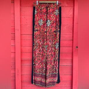 Kenar rayon side stripe elastic waist long floral pants